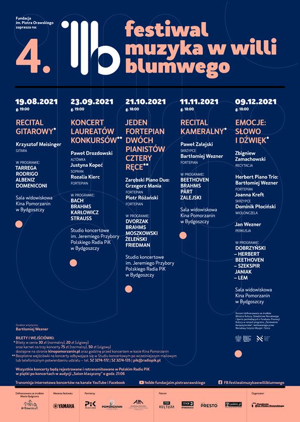 IV Festiwal Muzyka w Willi Blumwego/Bydgoszcz, 19 sierpnia - 9 grudnia 2021