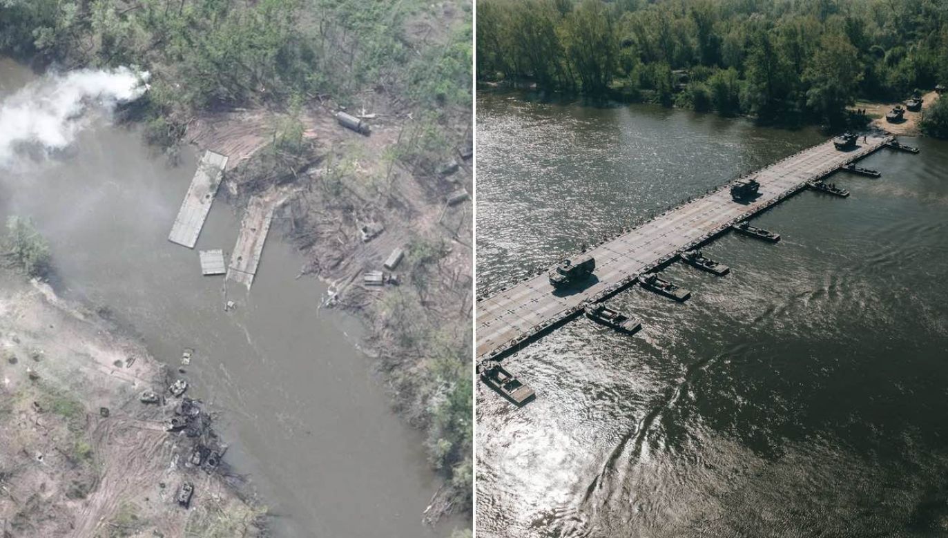 Z lewej: zniszczony rosyjski most na rzece Doniec; z prawej: amerykańska przeprawa przez Wisłę (fot. TT/USArmyEURAF; TT/DefenceU)