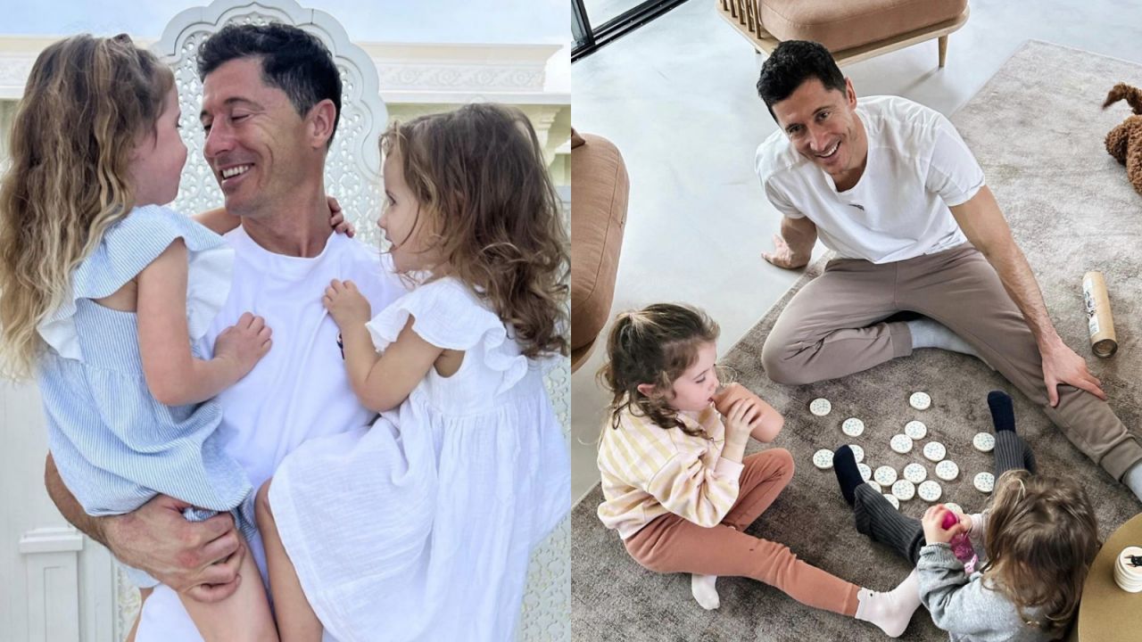 Robert Lewandowski z córkami: Klarą i Laurą (fot. Getty)