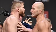 Błachowicz i Teixeira na ważeniu przed galą UFC 267 (fot. Getty)