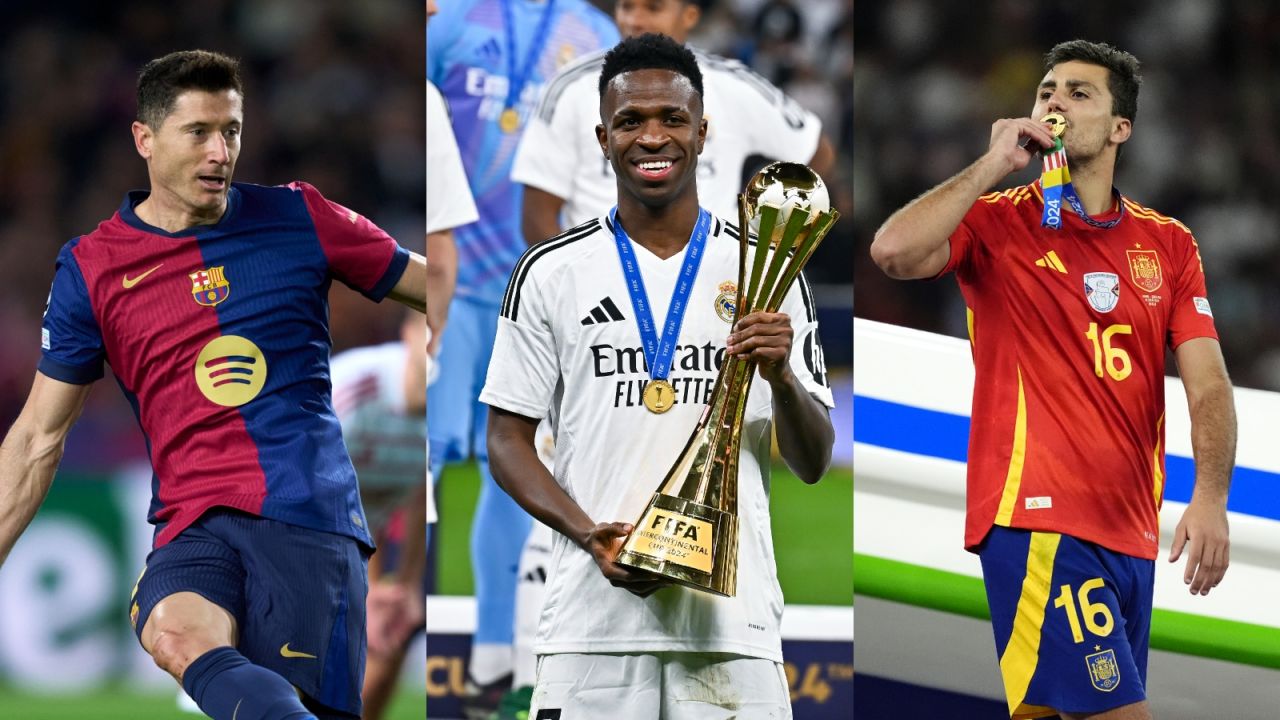 Robert Lewandowski, Vinicius Junior i Rodri (fot. Getty Images)