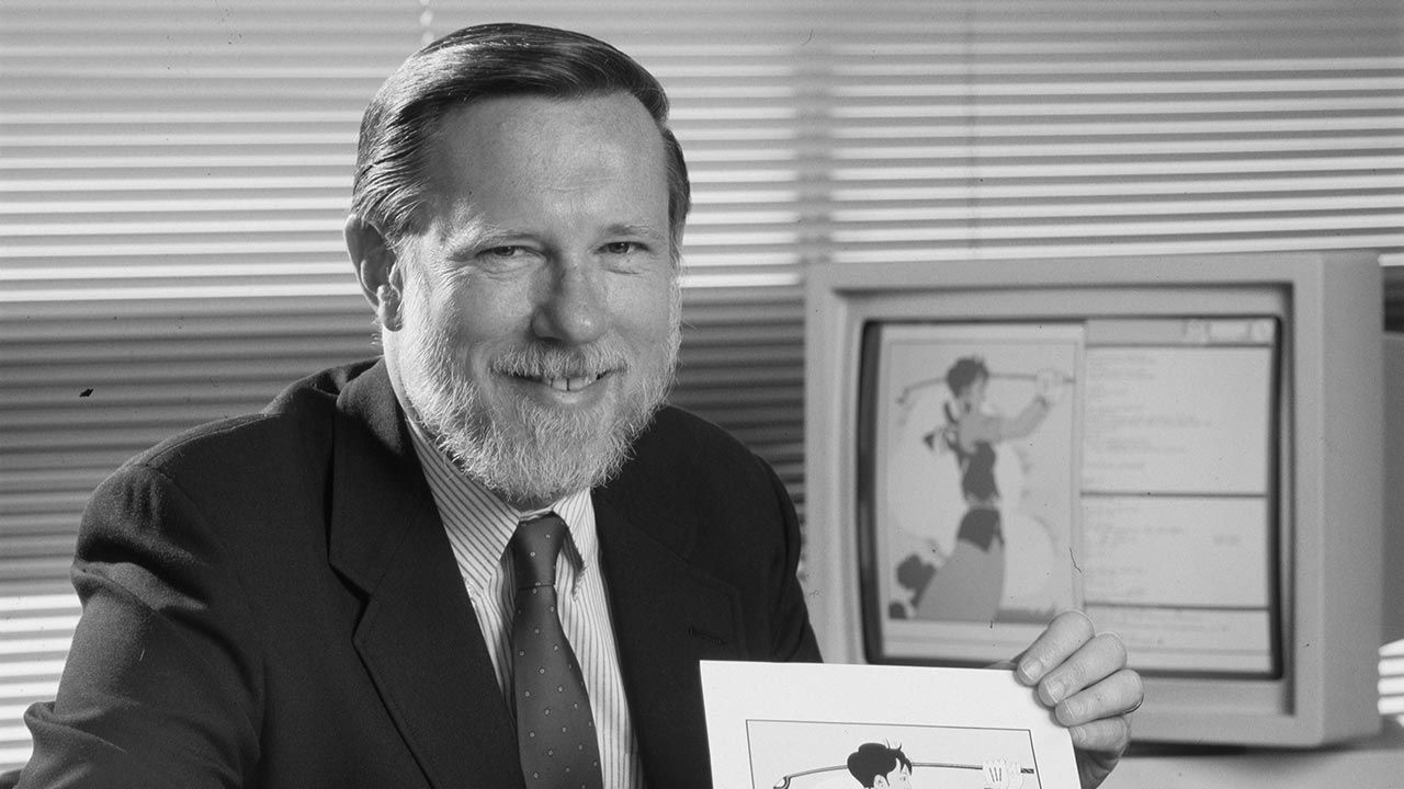 Wiceprezes Adobe Inc. Charles Greschke w 1987 roku (fot. Roger Ressmeyer/Corbis/VCG via Getty Images) Wiceprezes Adobe Inc. Charles Greschke w 1987 roku (fot. Roger Ressmeyer/Corbis/VCG via Getty Images)