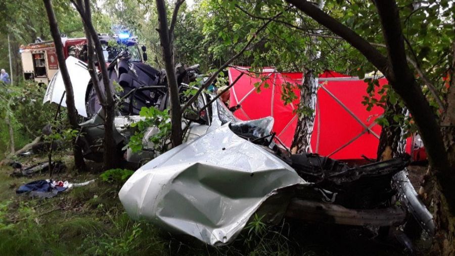 22-latek, który rozbił bmw o drzewo był kompletnie pijany/Fot. PSP Łódź 