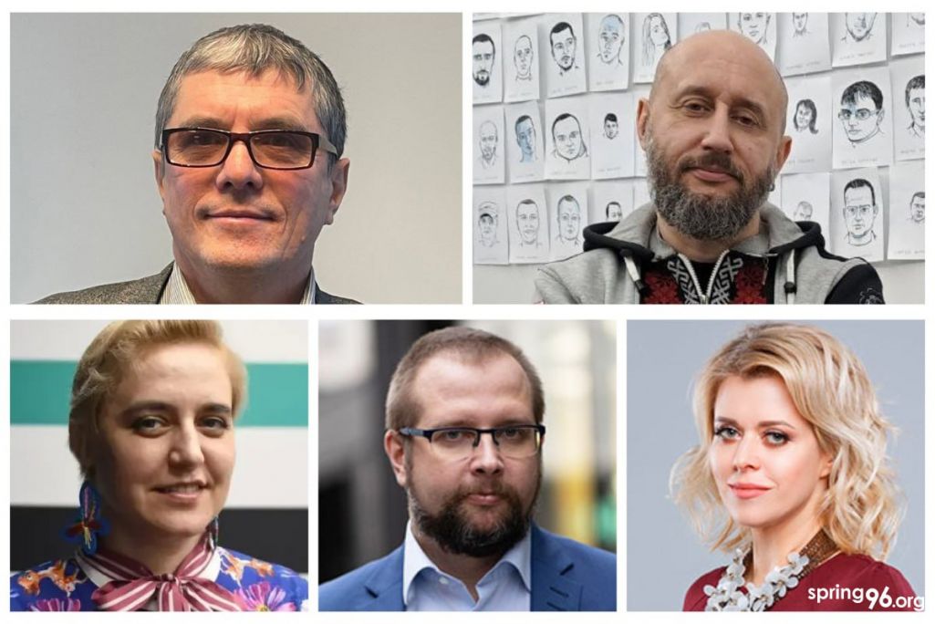 Яўген Вільскі, Вадзім Дзмітранок, Вольга Карач, Анатоль Котаў і Вераніка Цапкала. (Крыніца: Вясна / Правы чалавека ў Беларусі / Telegram)