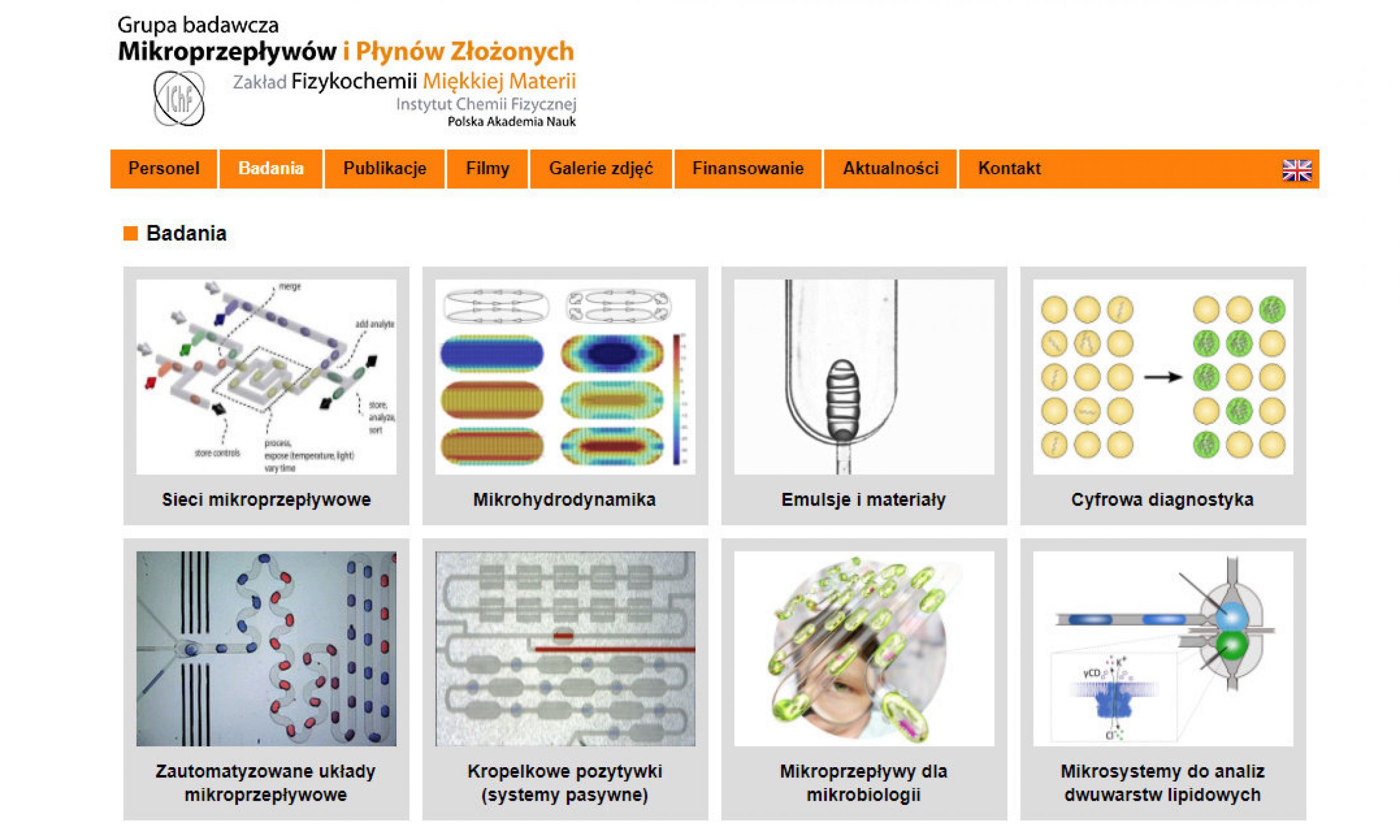 Grupa naukowców pod kierunkiem prof. Piotra Garsteckiego pracuje w Instytucie Chemii Fizycznej PAN nad miniaturowymi urządzeniami, dzięki którym probówki możemy zastąpić kroplami o objętości wyrażanej w mikrolitrach. Na zdjęciu strona projektu: http://ichf.pong.pl. Fot. printscreen