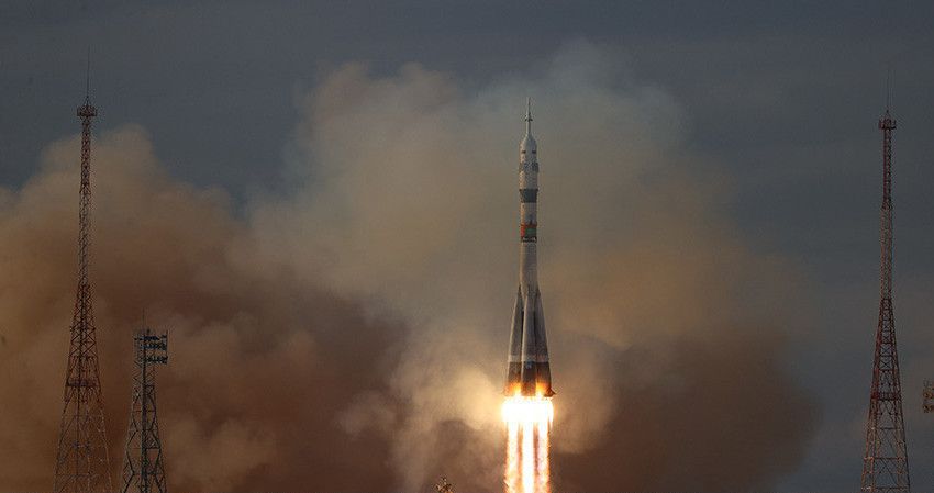 Запуск касмічнага карабля з беларускай Марынай Васілеўскай на борце. (Фота: БелТА)