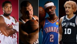 Od lewej Donovan Mitchell, Nikola Jokić, Shai Gilgeous-Alexander i Jeremy Sochan (fot. Getty Images)