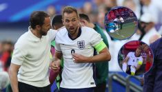 Harry Kane w wyniku starcia z rywalem wpadł w... ławkę rezerwowych (fot. Getty Images/TVP Sport)