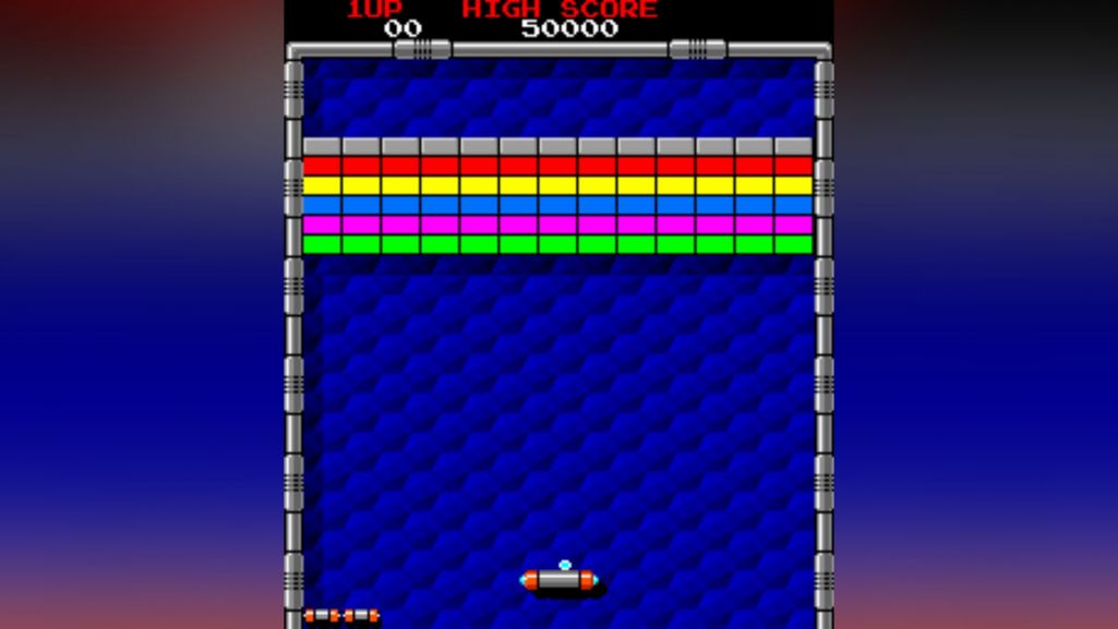 Plansza w grze Arkanoid, w której zadaniem gracza było zbicie bloczków za pomocą piłeczki. Fot. Wikipedia
