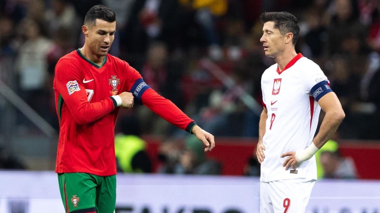 Robert Lewandowski i Cristiano Ronaldo w meczu Polska–Portugalia (fot. Getty).