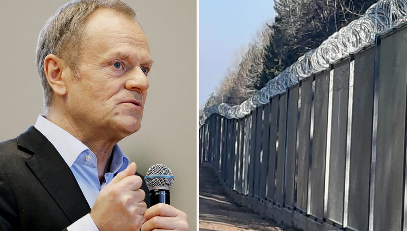 Donald Tusk kłamie ws. muru na granicy z Białorusią (fot. PAP/Zbigniew Meissner; TT/@Straz_Graniczna)