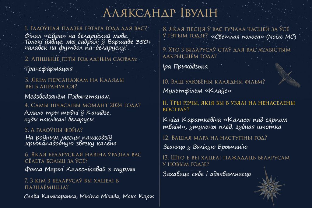 Анкета Аляксандра Івуліна для адвэнт-календара. Крыніца: Белсат