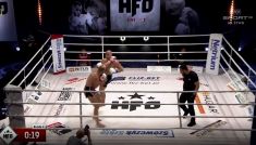 HFO: Aim High. Lewy sierpowy, latające kolano. Łasiewicki wykończył Korczaka (fot. TVP)
