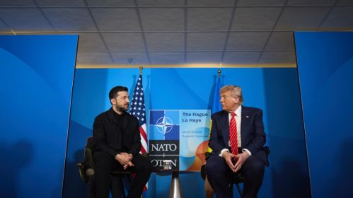 Сустрэча Уладзіміра Зяленскага і Доналда Трампа падчас саміту NATO 25 чэрвеня 2025 г. Фота: president.gov.ua