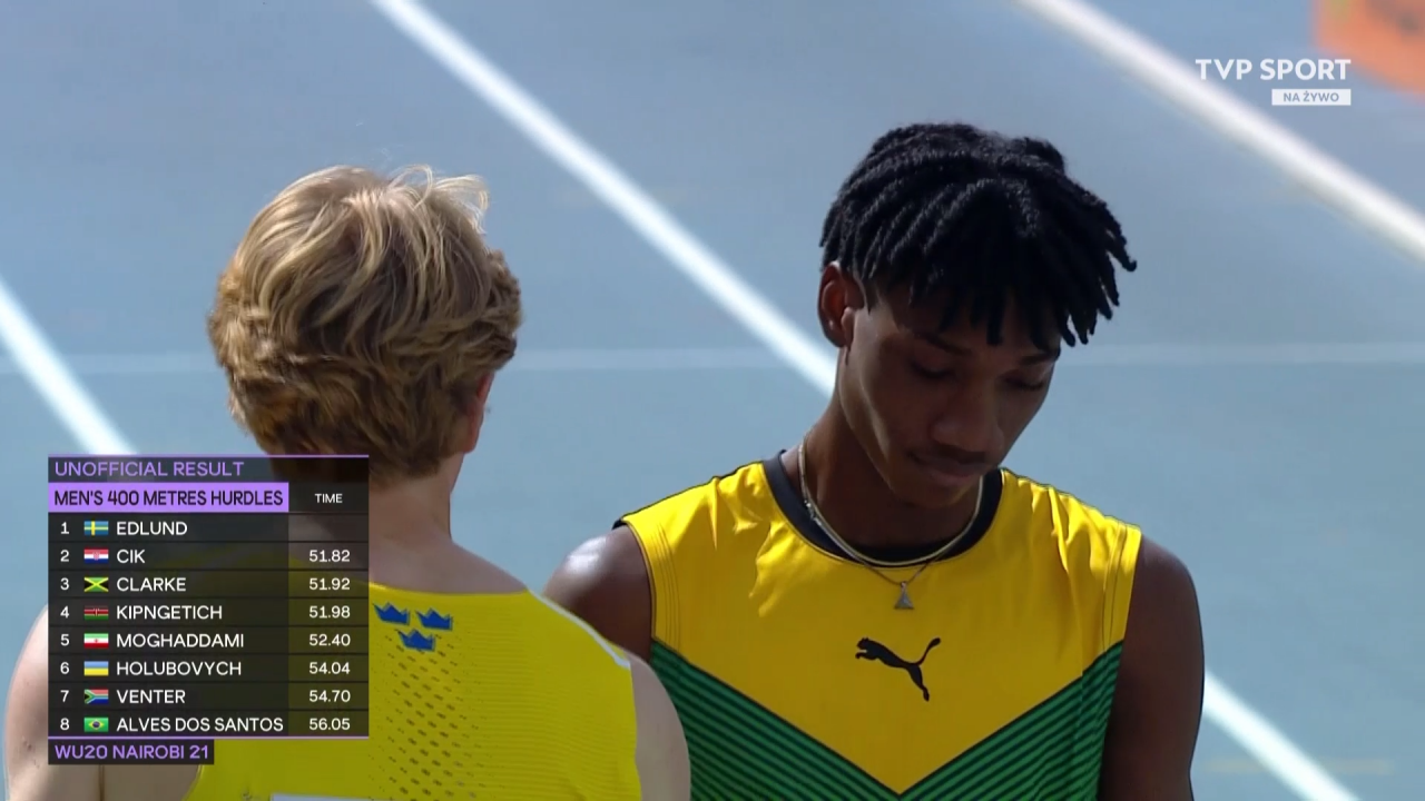 MŚJ Roshawn Clarke dał się wyprzedzić dwóm rywalom na ostatnich