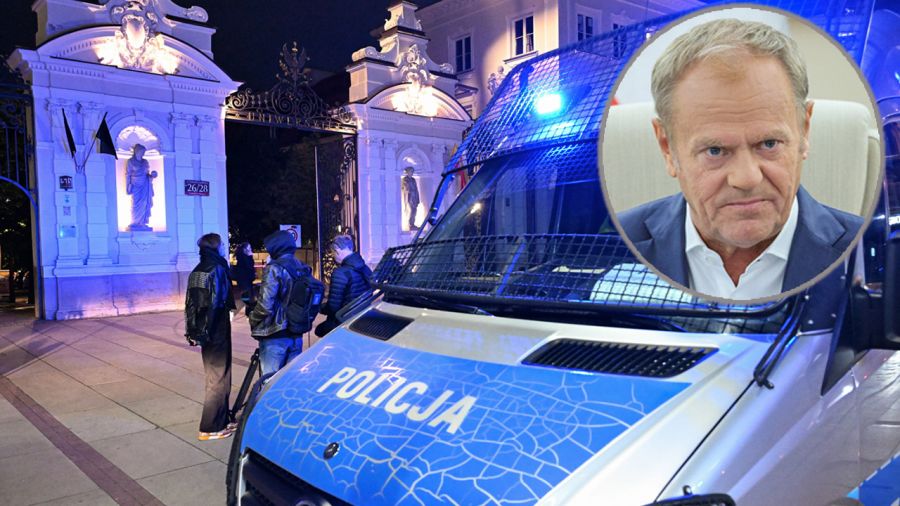 Premier Donald Tusk zaapelował do prezydenta o odznaczenia dla ochroniarzy, którzy powstrzymali napastnika na UW (fot. PAP/Radek Pietruszka, Szymon Pulcyn)