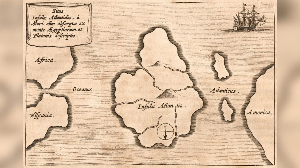 Hipotetyczne położenie Atlantydy na starożytnej mapie (fot. wikimedia/ domena publiczna)