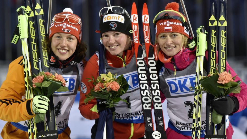 Od lewej: Laura Dahlmeier, Marie Dorin-Habert i Weronika Nowakowska