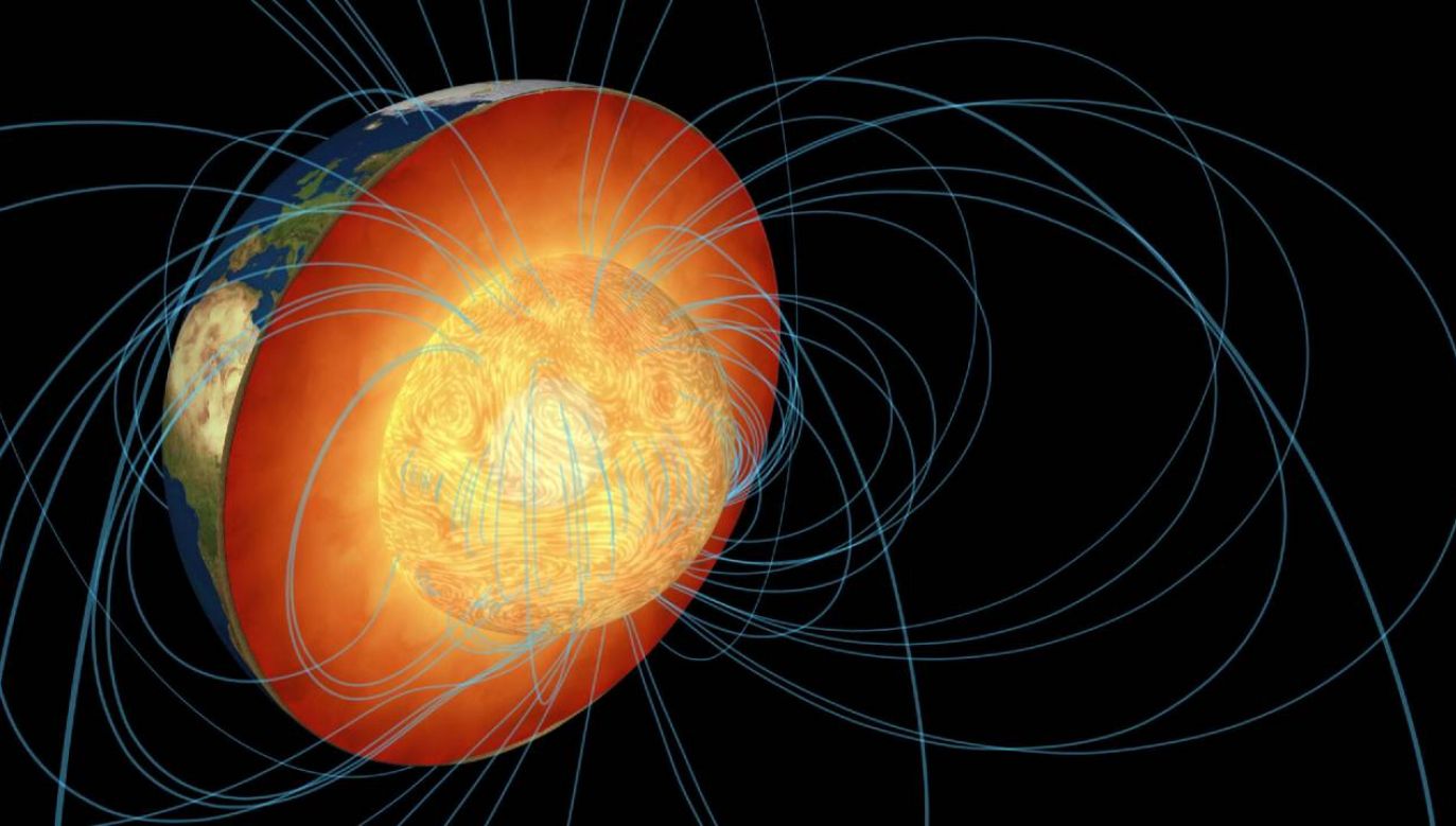 Ruch jądra wpływa na pole magnetyczne Ziemi (graf. ESA)