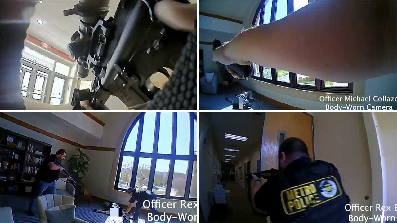 Disparos en Nashville.  La policía publica las imágenes de las cámaras de los oficiales.  Puedes ver cómo le dispararon al atacante