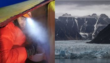 Marcin Gienieczko i góra Svalbard (fot. Facebook/Getty) Marcin Gienieczko i góra Svalbard (fot. Facebook/Getty)