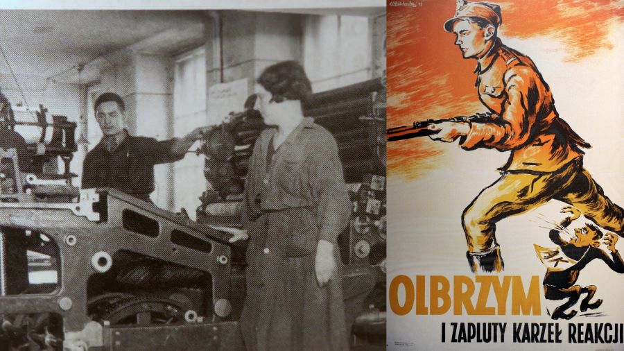 Rodzinna firma Jerzego Główczewskiego – Litografia Artystyczna – tuż po wojnie funkcjonowała dobrze, drukowała dużo plakatów. W pewnej chwili matka odmówiła wydrukowania plakatu propagandowego komunistów „Olbrzym i zapluty karzeł reakcji” (znanego także jako „AK – zapluty karzeł reakcji”), na którym Włodzimierz Zakrzewski namalował żołnierza Armii Ludowej depczącego żołnierza Armii Krajowej. Zaczęły się szykany i firmę upaństwowiono. Fot. printscreen programu/ PHAS, Universal Images Group via Getty Images