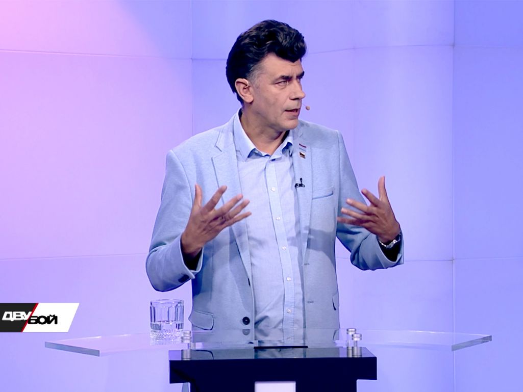 Павел Усаў у праграме «Двубой» з Віталём Цыганковым. Крыніца: Белсат
