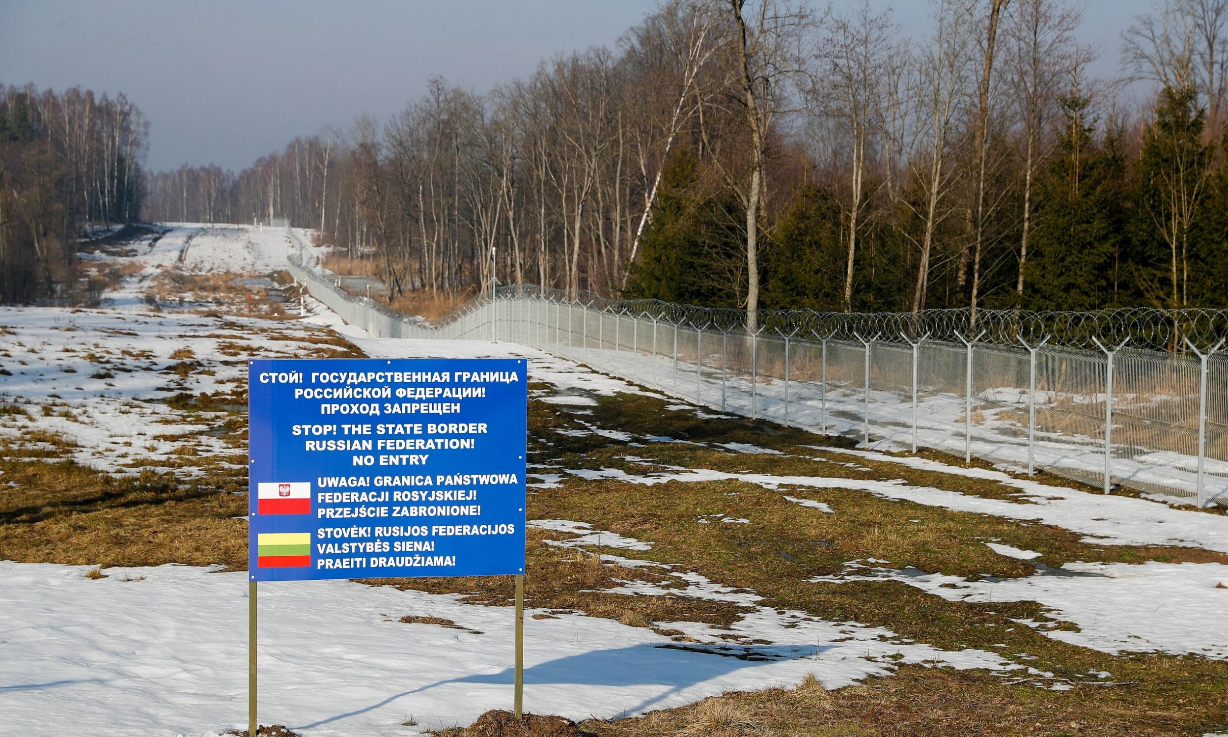 Region Kaliningradzki, luty 2019 r. Rosyjska granica z Litwą i Polską, pod jurysdykcją placówki granicznej Jakowlewka. Fot. PAP / ITAR-TASS, Vitaly Nevar