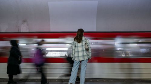 A train arrives at a metro station in Tbilisi, Georgia. Tbilisi, Georgia, February 29, 2024. February 29, 2024. The photo is provided for illustrative purposes only. Photo: Belsat