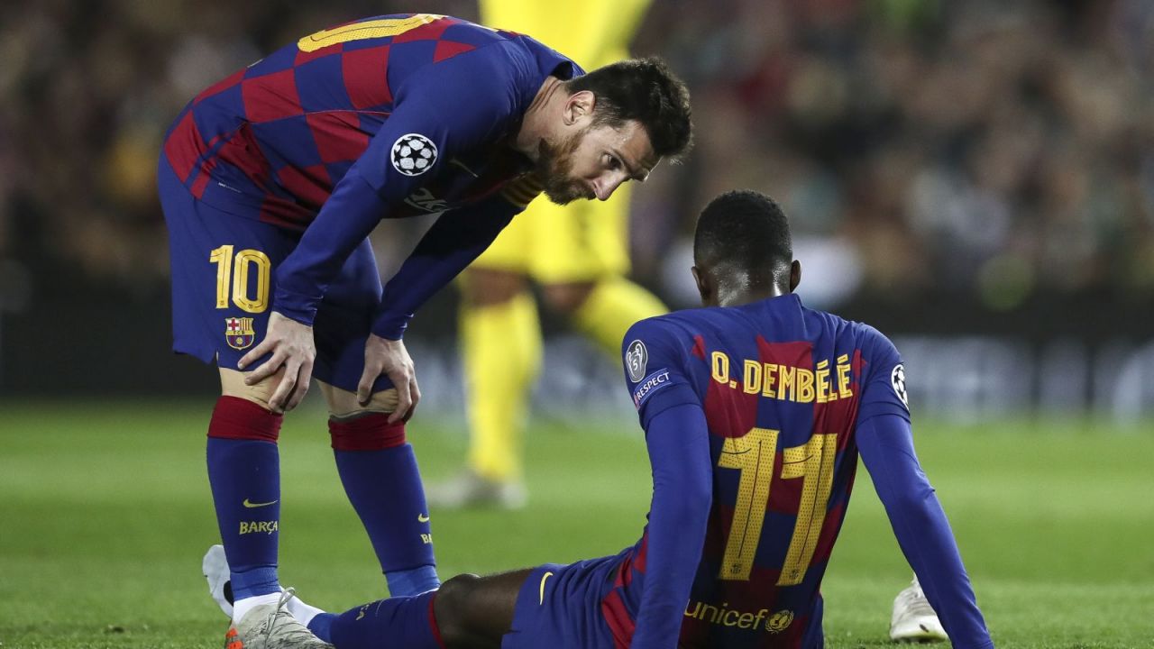 Leo Messi i Ousmane Dembele (fot. Getty Images)