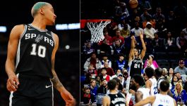 Jeremy Sochan tym razem zaliczył słabszy występ, ale jego drużyna niespodziewanie wygrała (fot. Getty/Reginald Thomas II/San Antonio Spurs)