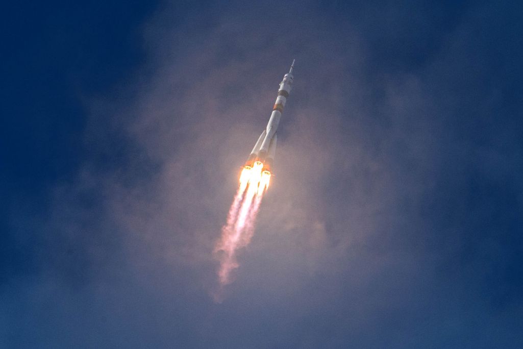 Старт пілатаванага карабля «Саюз МС-25» з касмадрому Байканур. 23 сакавіка 2024 года. (Фота: gctc.ru)