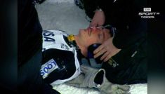 Adam Małysz po upadku w Salt Lake City w 2004 roku (fot. TVP)