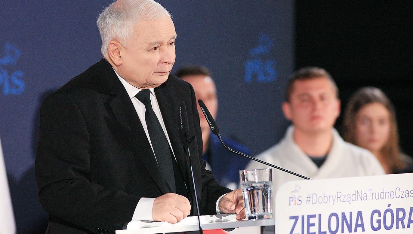 Prezes PiS Jarosław Kaczyński w Zielonej Górze (fot. PAP/Lech Muszyński)