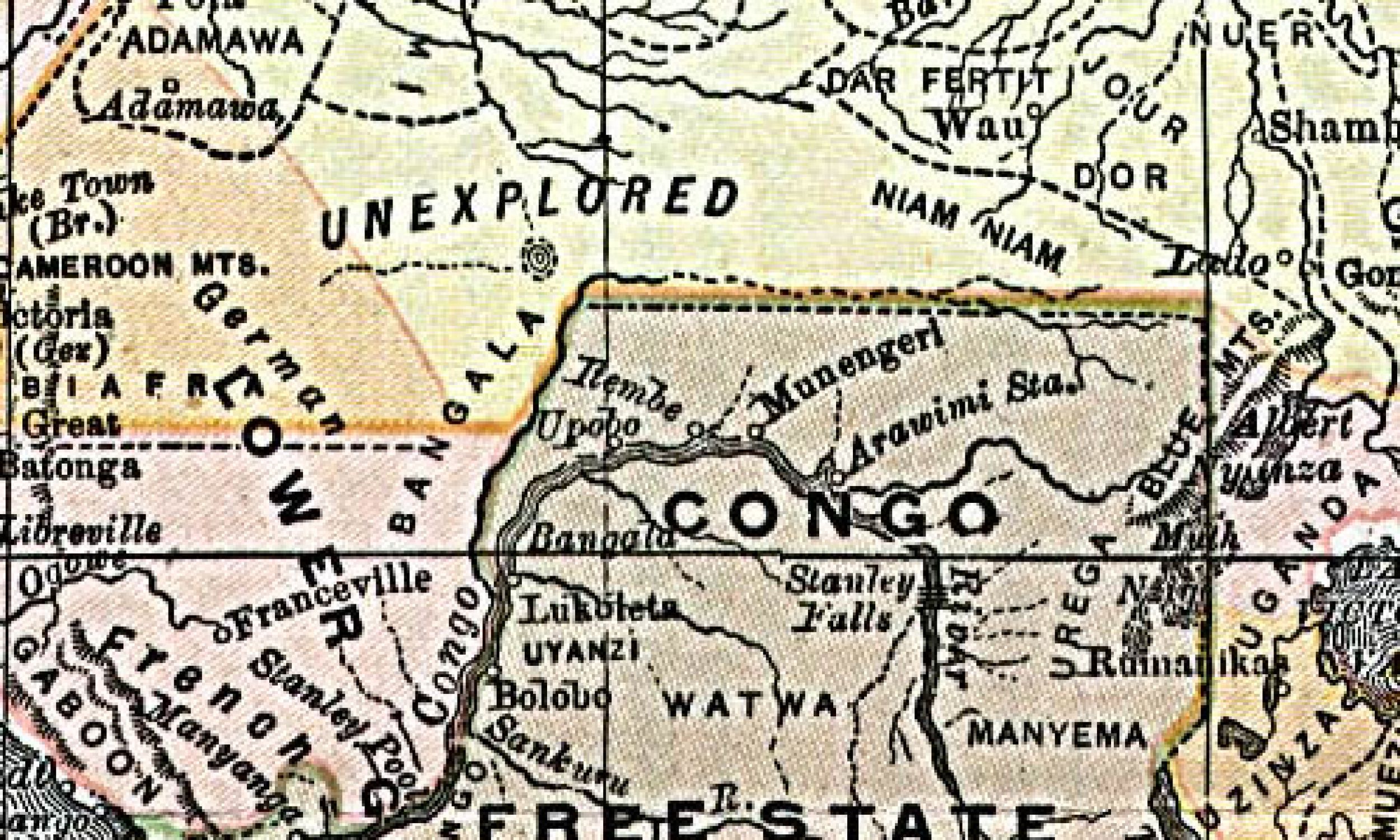 Mapa Wolnego Państwa Konga z roku 1892. Fot. Wikimedia