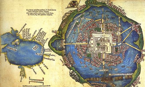 Mapa Tenochtitlán, stolicy Azteków, opublikowany w łacińskim wydaniu 